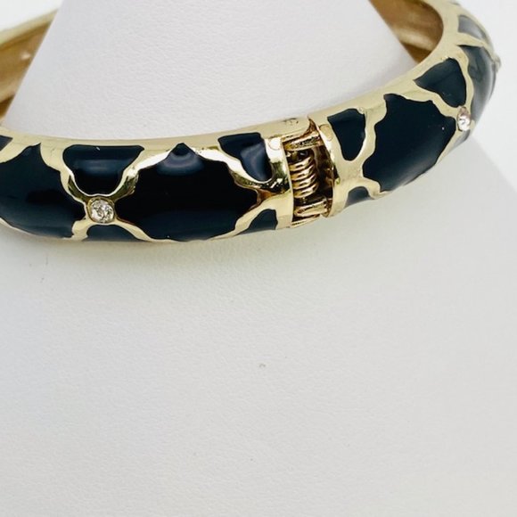 Sequin Brand Black Enamel & Crystal Hinged Clamper Style Bracelet - Picture 8 of 8